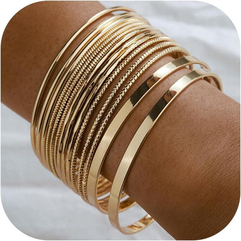 RINTOLER Store 16Pcs Gold Bangle Bracelets for Women - Multi Layer Stackable Textured Bracelets Boho Jewelrys Set. - Image 1